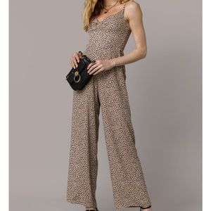 Francesca’s x Blue Rain Davie Front Leopard Print Jumpsuit